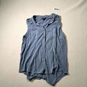 Rock & Republic Tank Top Womens XL Blue Rayon Studded Detail Button Up‎ Casual